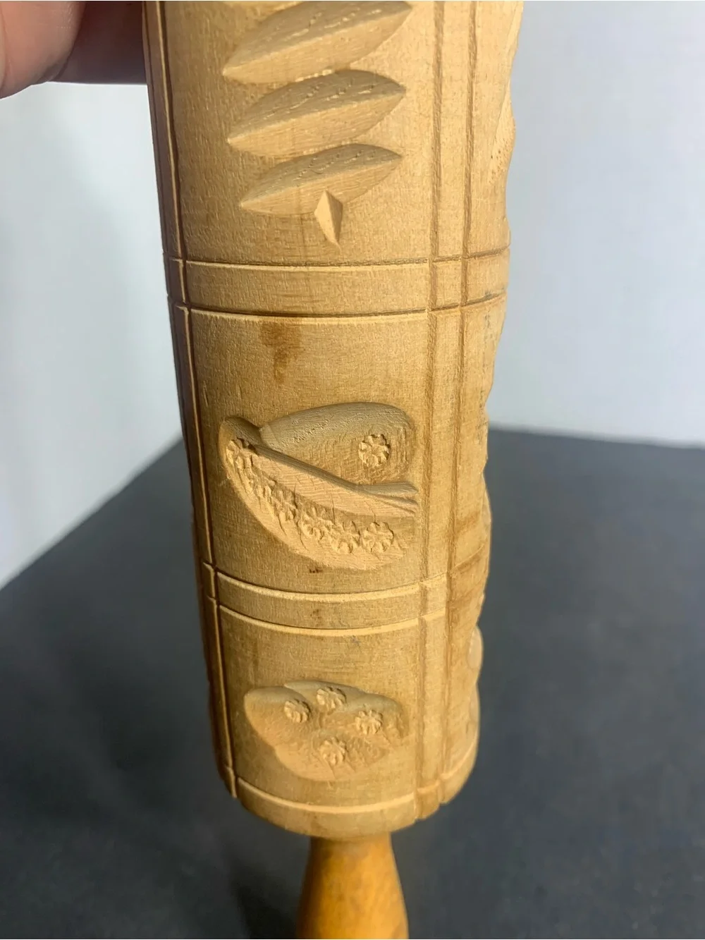 Vintage Embossed Wooden Rolling Pin Carved Cookie Pastry Dough Roller